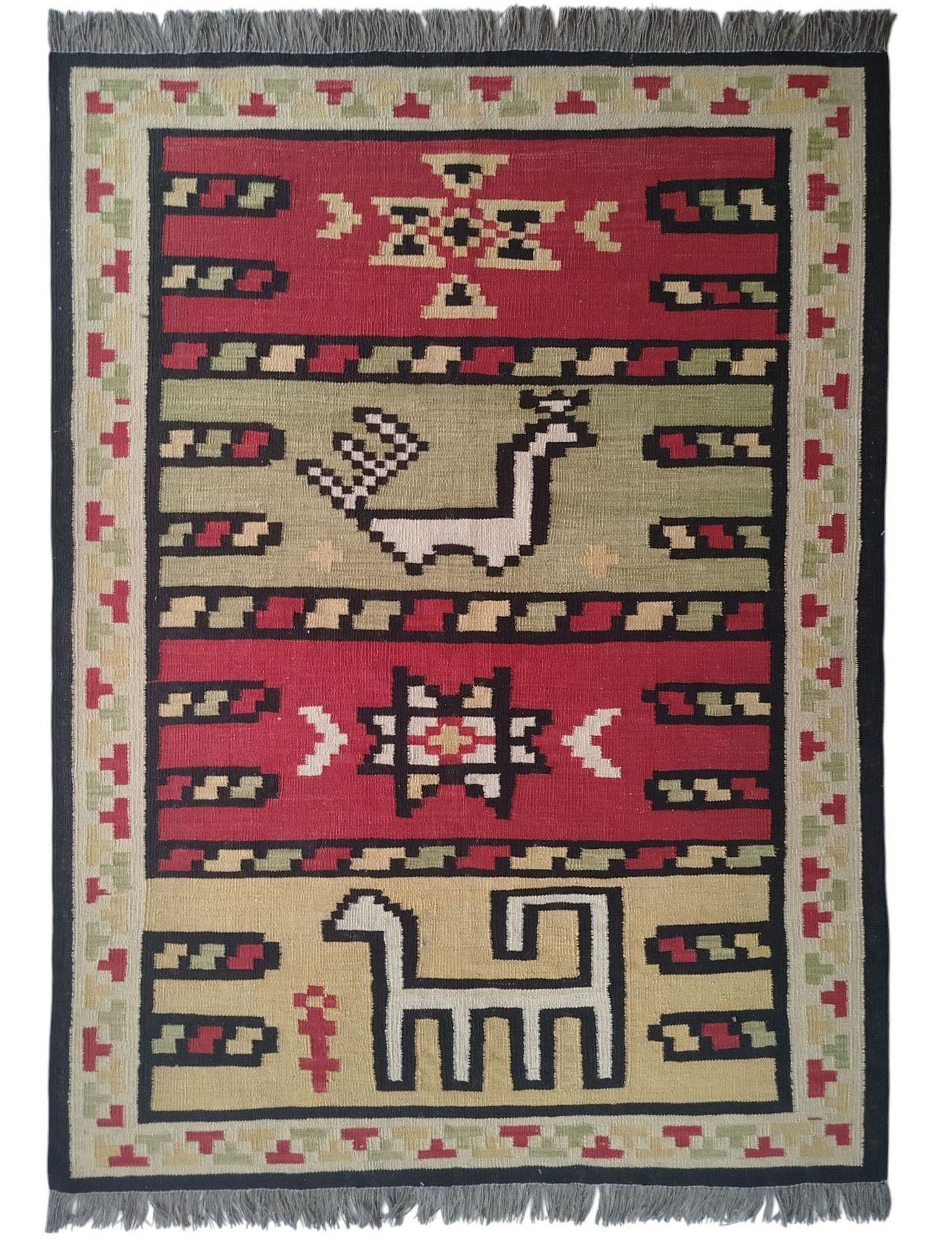 Code# SR0008M Size 56.9 ft Price235$ black border Afghan wool rugs - Image 1