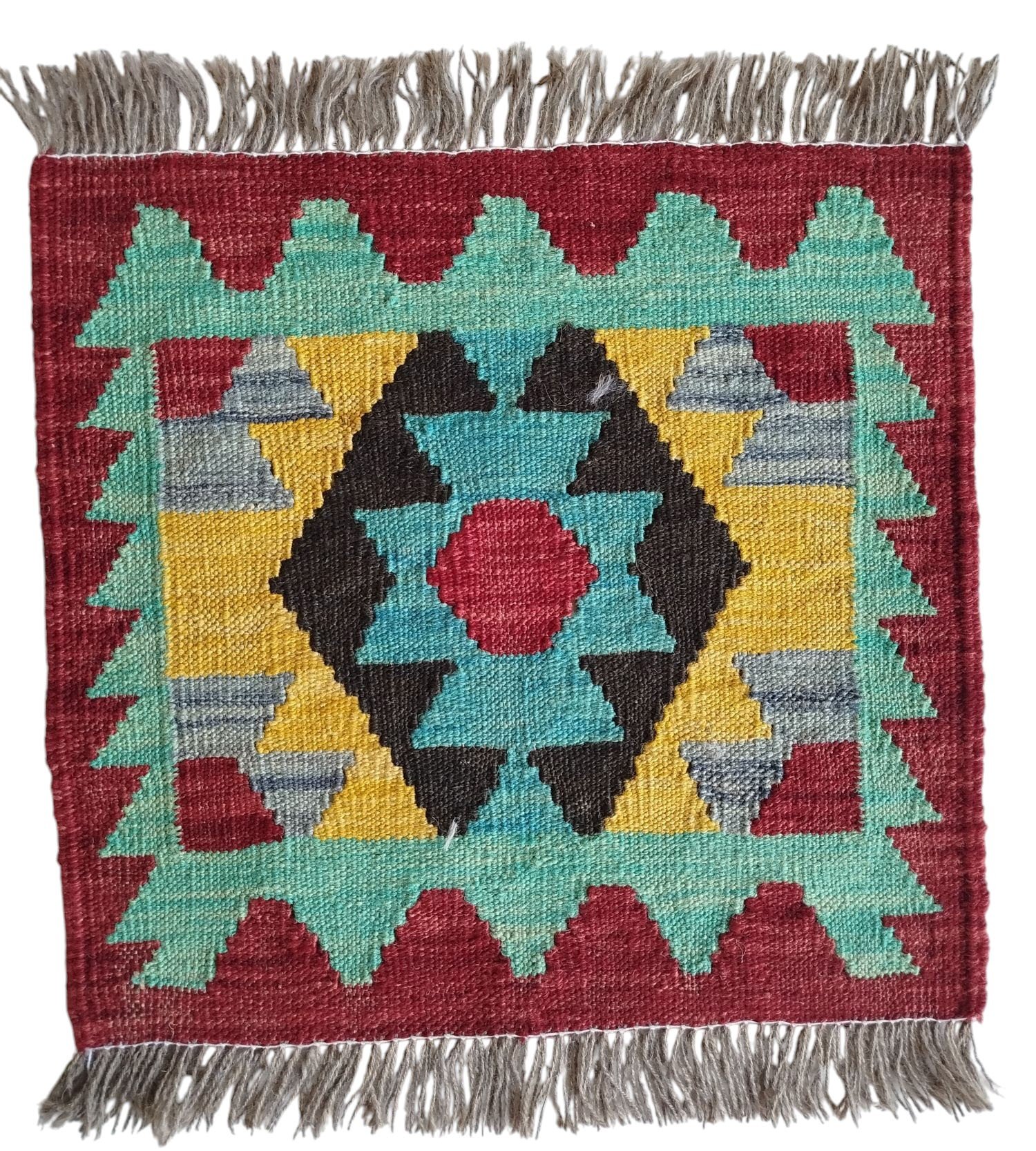 Code# SR0019M Size 1.61.6 ft Price32$ red border Afghan small rugs - Image 1