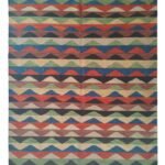 Multi-Color Wave Pattern Handwoven Afghan Wool Rug – 5.2 × 6.6 Ft