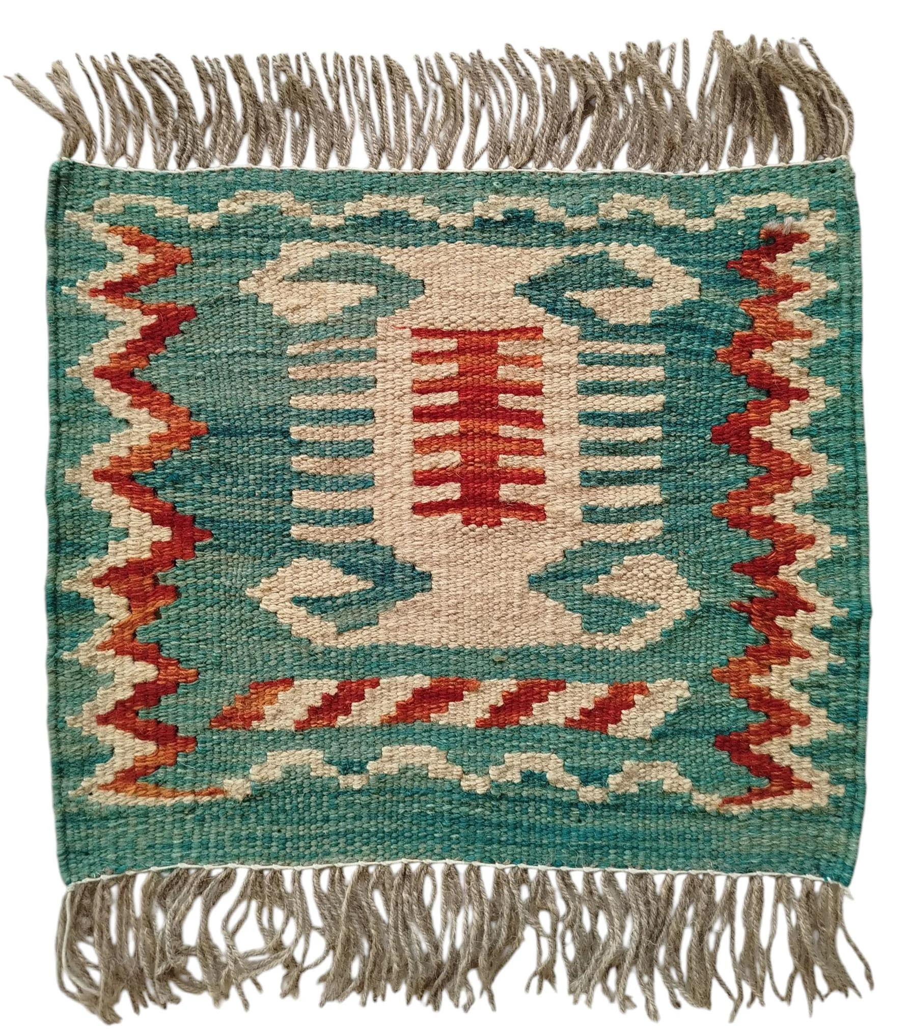 SR113 1x1Ft 18$ Geometric Handwoven Afghan Wool Rug – 1×1 Ft - Image 1