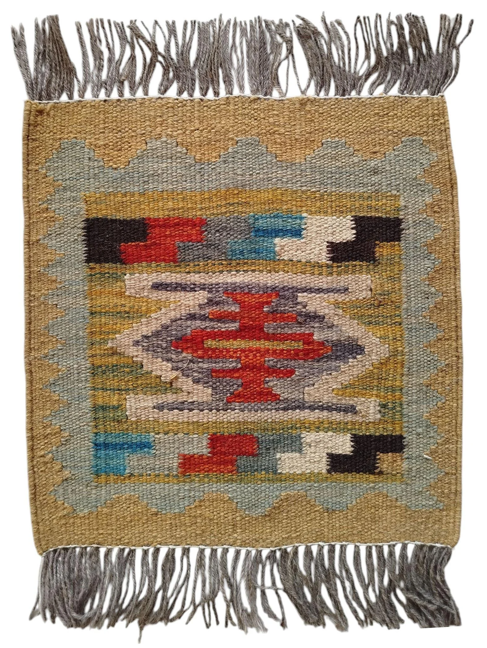 SR114 1x1Ft 18$ Handwoven Afghan Wool Rug – 1×1 Ft - Image 1