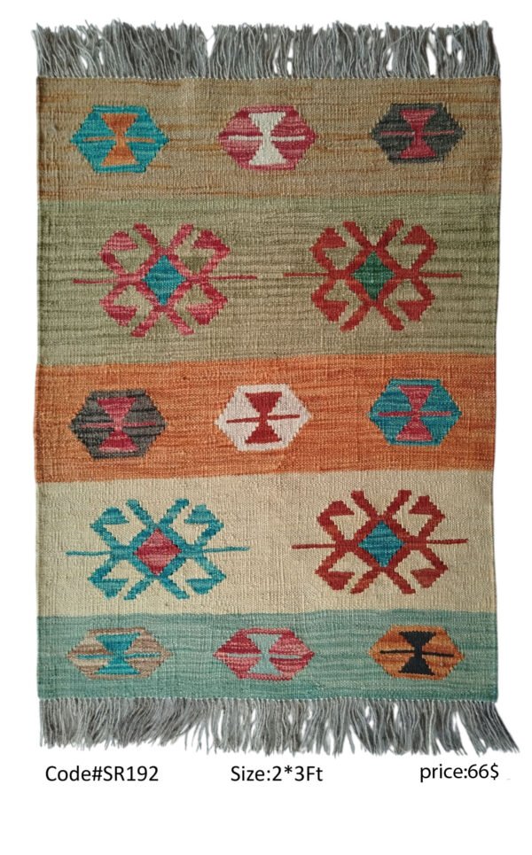 Multi-color 2 × 3 ft handwoven Afghan wool rug with geometric pattern