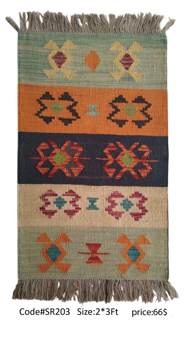 Multi-color 2 × 3 ft handwoven Afghan wool rug with geometric pattern