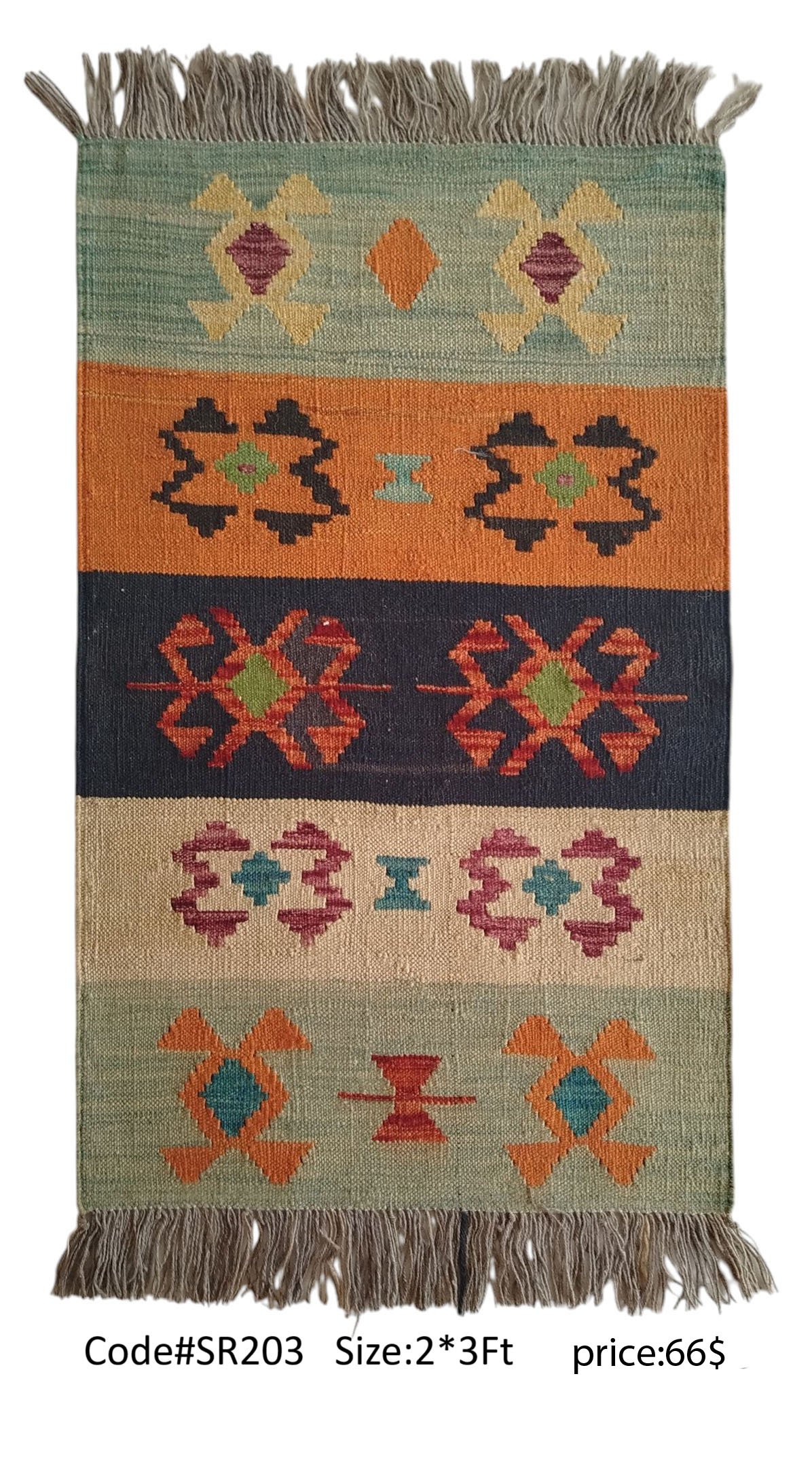 SR203 2.0 3.0 66$ Multi-color 2 × 3 ft handwoven Afghan wool rug with geometric pattern