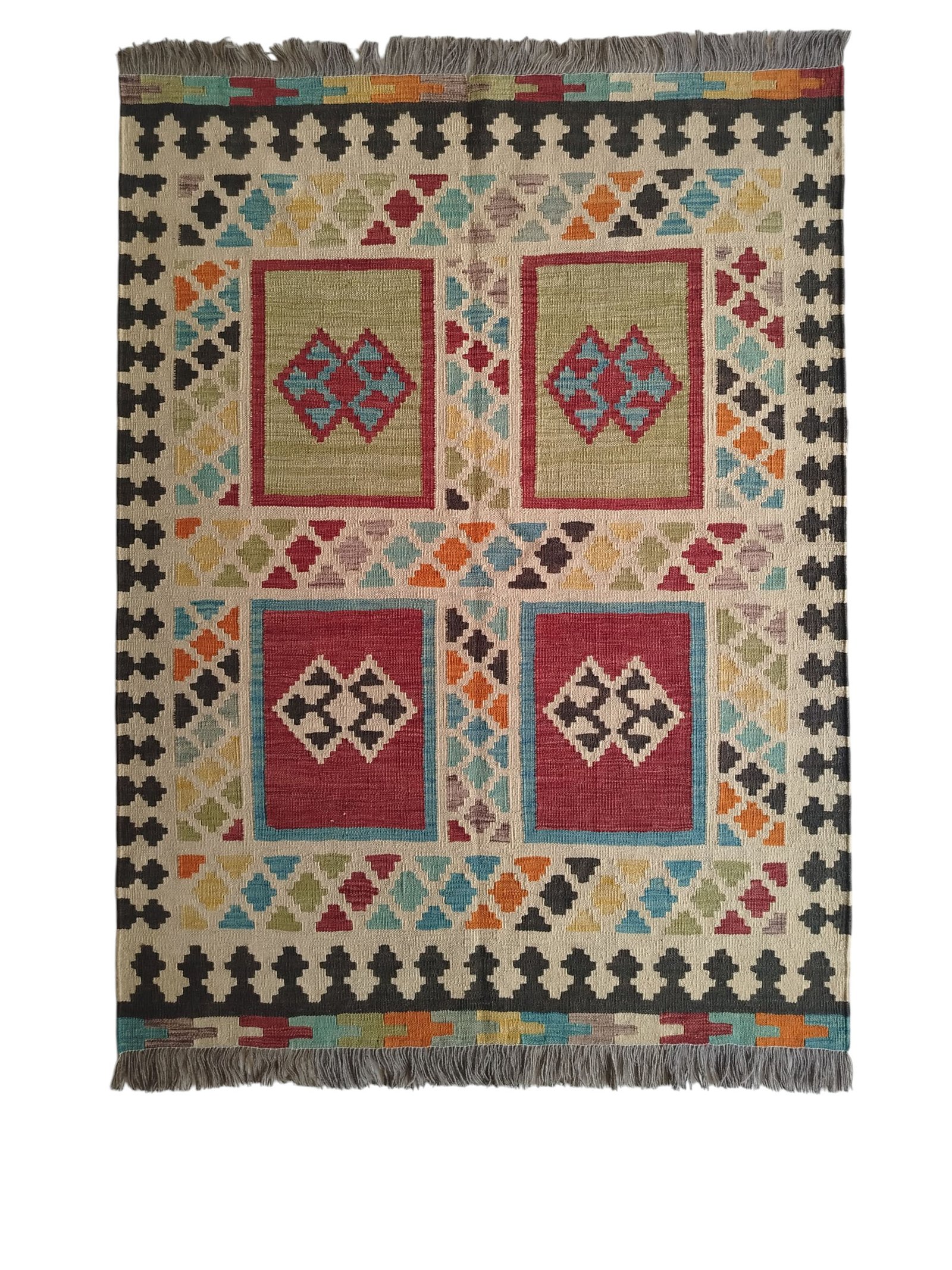 Sr257 3.9 5.9 209$ Multi-color 2 × 3 ft handwoven Afghan wool rug with patchwork pattern